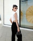  Ivory GoldLined Tweed Vest Áo Trắng Ghile+HOA GOLD A9622 