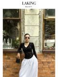  ÁO THUN ĐEN HOA HỒNG LƯỚI ROSA TAY DÀI A11475 