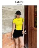  QUẦN SHORT NHUNG ĐEN VIỀN REN S737Q2 