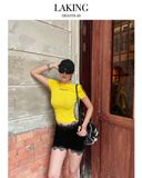  QUẦN SHORT NHUNG ĐEN VIỀN REN S737Q2 