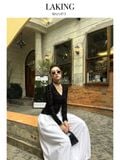  ÁO THUN ĐEN HOA HỒNG LƯỚI ROSA TAY DÀI A11475 