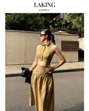  ÁO YẾM NÂU CỔ SƠ MI SỌC ĐEN AMBER DUNE A9469 