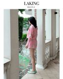  SET ÁO SƠ MI TAY DÀI + QUẦN SHORT THÊU HOA XANH + BRA HỒNG LILT A11514 