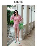  SET ÁO SƠ MI TAY DÀI + QUẦN SHORT THÊU HOA XANH + BRA HỒNG LILT A11514 