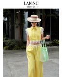  ÁO SƠ MI VÀNG TAY NGẮN VIỀN REN DAISY A11515 