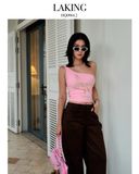  ÁO THUN HỒNG MỘT VAI IN NGỰA NHŨ VÀNG MALLOW (S728A3) 