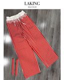  QUẦN KAKI ĐỎ DÀI SỌC TRẮNG VIỀN REN + DÂY CÀI Ở GẤU  (S717Q10) 
