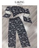  ÁO YẾM KAKI ĐEN XÁM VIỀN REN IN HỌA TIẾT GRAPHIC TRẮNG VANTA (S684A2) 