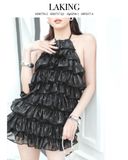  QUẦN SHORT ĐEN NHUNG BÈO RUFFLE        S737Q1 