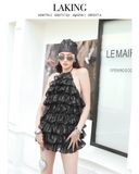  QUẦN SHORT ĐEN NHUNG BÈO RUFFLE        S737Q1 