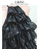  ÁO ĐEN VOAN NHŨ CỔ YẾM GLITTER + KHĂN TRÙM TÓC - D7582 