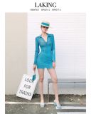  ĐẦM XANH AQUA NGẮN TAY DÀI THUN LƯỚI D5303 