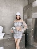  SET XÁM LOANG ÁO TRỄ VAI+VÁY BỒNG S6752 