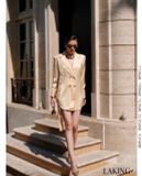  ĐẦM VÀNG VEST LỤA TAY DÀI Champagne Silk Blazer - D1476 