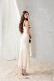  Creamy Lace Dress W Black Lines Đầm Kem Dài Ren Viền Đen D7141 