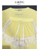 SET ÁO + SHORT VÀNG BƠ PEGASUS VIỀN REN TRẮNG   -                      S7212 