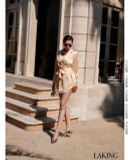  ĐẦM VÀNG VEST LỤA TAY DÀI Champagne Silk Blazer - D1476 