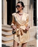  ĐẦM VÀNG VEST LỤA TAY DÀI Champagne Silk Blazer - D1476 