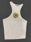  ÁO TRẮNG SỌC VÀNG THUN SÁT NÁCH + HOA VÀNG.   Golden Chain Knit Halter – A115419 