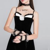  ĐẦM ĐEN HAI DÂY NGẮN PHỐI LAI TRẮNG VIỀN REN & HOA D6841 