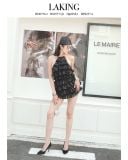  ÁO ĐEN VOAN NHŨ CỔ YẾM GLITTER + KHĂN TRÙM TÓC - D7582 