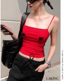  ÁO ĐỎ HAI DÂY VIỀN ĐEN  + 2 TIM ĐEN  Scarlet Heart Camisole A96116 