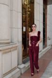  Burgundy Velvet Curve Jumpsuit JUM DÀI ĐỎ NHUNG +BELT ĐỎ  J231 