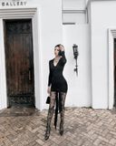  FEATHER BLACK DRESS ĐẦM ĐEN D7972 