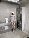  SET XÁM LOANG ÁO TRỄ VAI+VÁY BỒNG S6752 