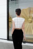  Ivory GoldLined Tweed Vest Áo Trắng Ghile+HOA GOLD A9622 