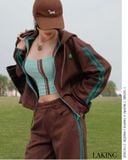  ÁO KHOÁC NÂU VIỀN XANH  + cây thông xanh Emerald Line Zip Hoodie - S13812 