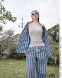  ÁO SƠMI TD XANH SỌC KẺ TRẮNG NÂU Azure Stripe Oversized Shirt K5A130 