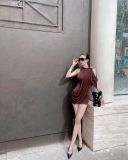  ĐẦM NÂU THUN NHŨ MỘT VAI HOA TRÀ D8212 