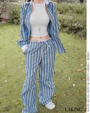  QUẦN XANH DÀI SỌC KẺ TRẮNG NÂU Azure Stripe Relaxed Trousers S717Q6 