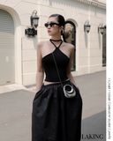  ÁO ĐEN THUN CỔ YẾM Noir Halter Whisper  S705A4 