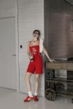  ÁO ĐỎ THUN HAI DÂY NGỰA BẠC  Red Silver Horse Tank   A96113 