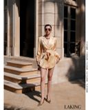  ĐẦM VÀNG VEST LỤA TAY DÀI Champagne Silk Blazer - D1476 