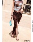  VÁY NÂU DÀI THUN NHŨ Velvet Drape Cocoa Skirt S489V6 