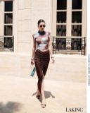  VÁY NÂU DÀI THUN NHŨ Velvet Drape Cocoa Skirt S489V6 