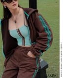  ÁO KHOÁC NÂU VIỀN XANH  + cây thông xanh Emerald Line Zip Hoodie - S13812 