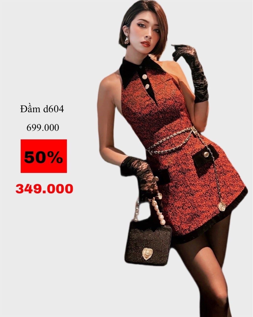  ĐẦM ĐEN ĐỎ D6043 