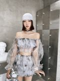  SET XÁM LOANG ÁO TRỄ VAI+VÁY BỒNG S6752 