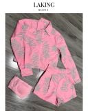  SET ÁO SƠ MI TAY DÀI + QUẦN SHORT THÊU HOA XANH + BRA HỒNG LILT A11514 