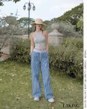  QUẦN XANH DÀI SỌC KẺ TRẮNG NÂU Azure Stripe Relaxed Trousers S717Q6 