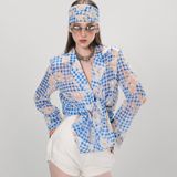  Blue Flower Plated Dress Đầm Xanh Caro Hoa D1471 