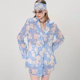  Blue Flower Plated Dress Đầm Xanh Caro Hoa D1471 