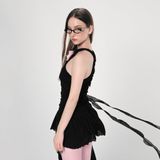  Black selfish halter dress ĐẦM ĐEN + HOA D7232 