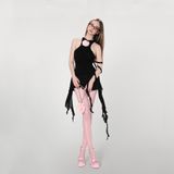  Black selfish halter dress ĐẦM ĐEN + HOA D7232 