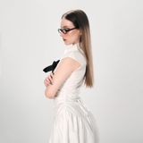  White Pupil Dress W Bow Đầm Trắng D7521 