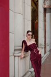  Burgundy Velvet Curve Jumpsuit JUM DÀI ĐỎ NHUNG +BELT ĐỎ  J231 